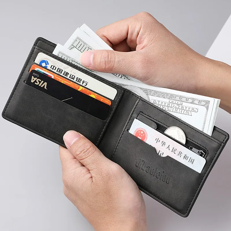 Fashion PU Leather Men Wallet Large-capacity Multi-card Slot Card Bag Folding Money Bag Lightweight Short Skin Short Purse