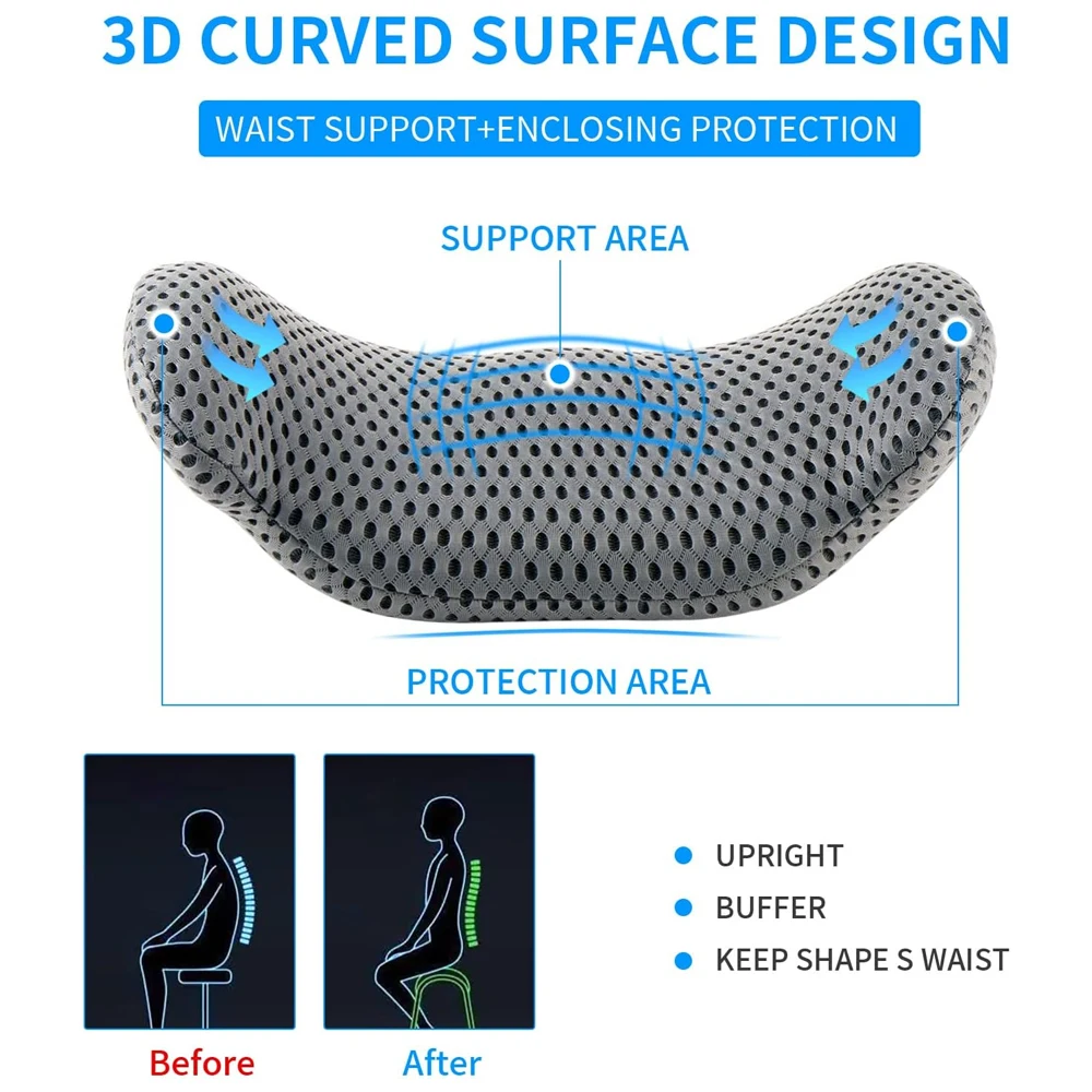 Lumbar Support Pillow-Memory Foam Lumbar Pillow with Adjustable Strap for Back Pain Relief,Back Pillow for Car,Bed - Detachable