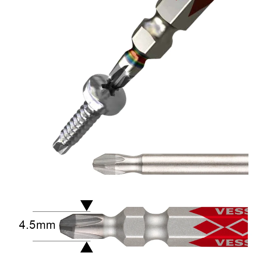 VESSE DG الماس رئيس مثقاب الخشب فيليبس غير المغناطيسي مزدوج الرأس 1/4 بوصة الكهربائية دليل الفولاذ المقاوم للصدأ مفك بت PH2