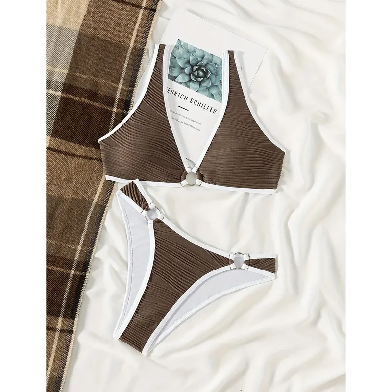 

2025 Women Solid White Bikini Set Women's Sexy Triangle Two-Piece Swimwear Minimalist Beach Swimsuit Summer Holiday Bikini Suit