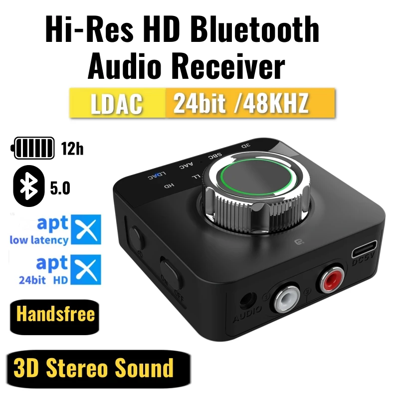 Hi-res LDAC Odbiornik Bluetooth AAC aptX HD RCA 3.5mm Aux 3D Stereo Music Bezprzewodowy adapter do telewizora Głośnik Tablet Wzmacniacz telefonu