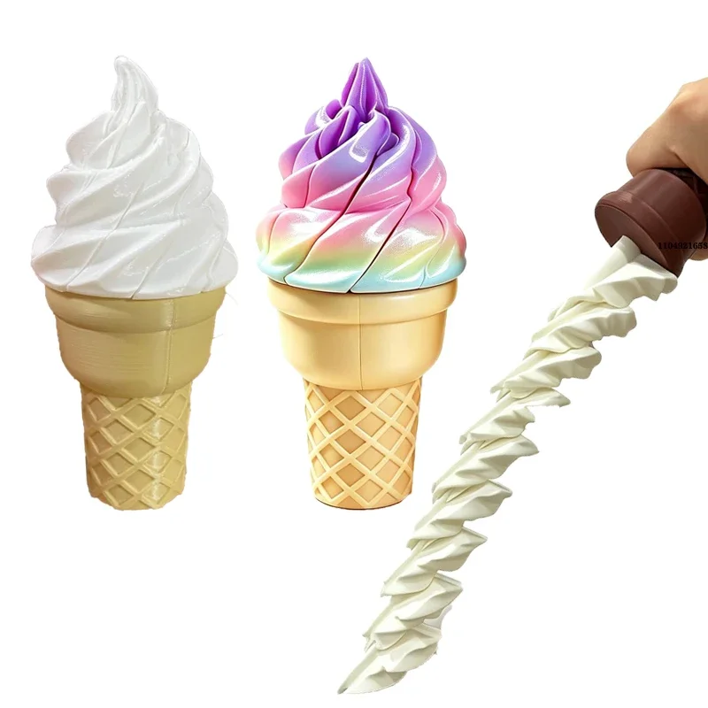 NEW 2027 3D Printed Ice Cream Fidget Toys Portable Deformable Twist Ice Cream Anxiety Stress Relief Sensory Toys Party Favors