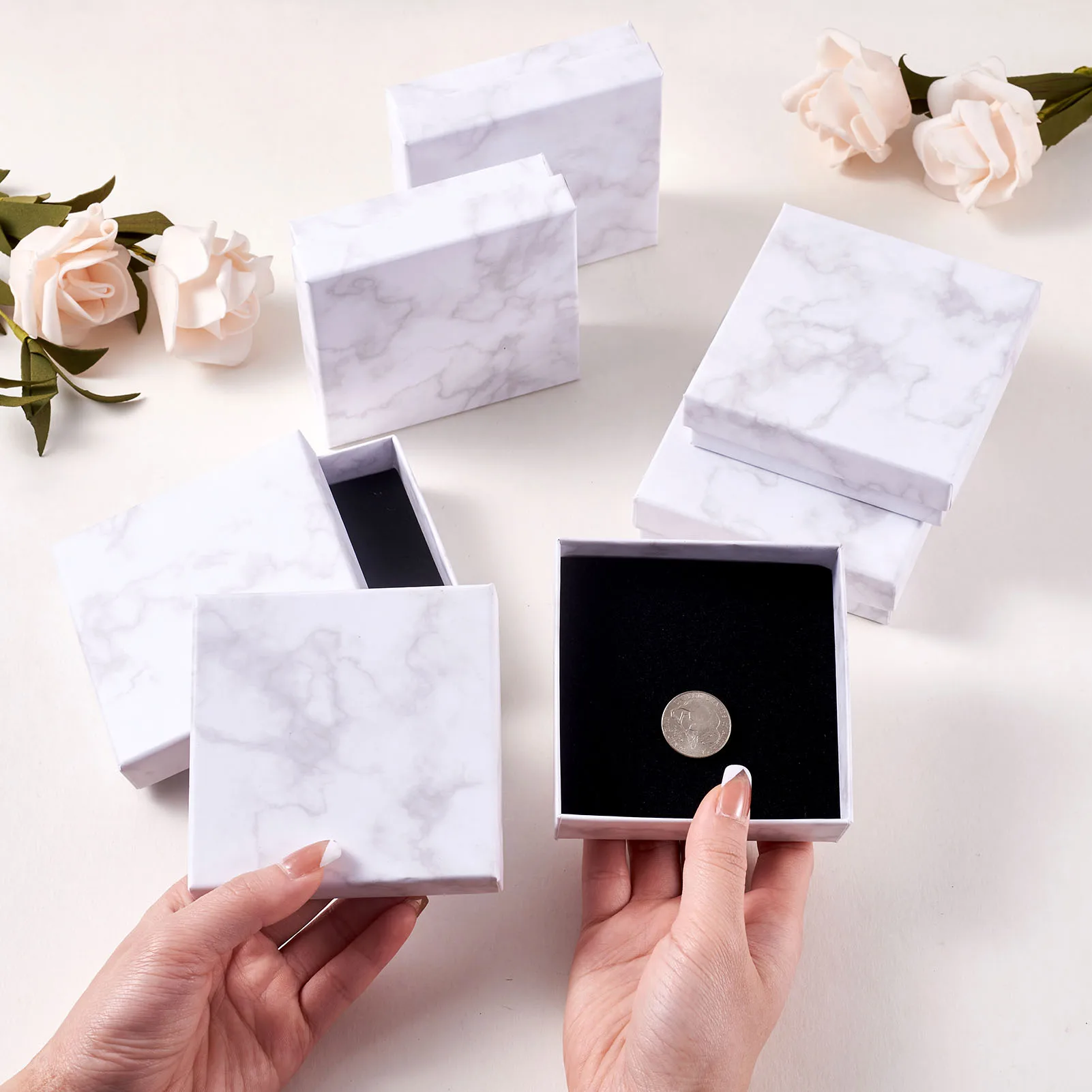 18/24pcs Square/Rectangle Marble Paper Cardboard Jewelry Gift Boxes for Necklace Bracelet Earring Ring Storage Display Packaging