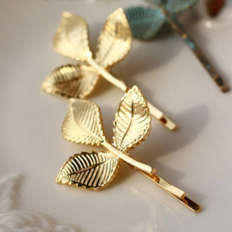 Woman Bride Metal Leaf Hair Clips for Women Pearl Hairpins Beauty Olive Branch Golden Barrettes Korean Hair Styling Accessories