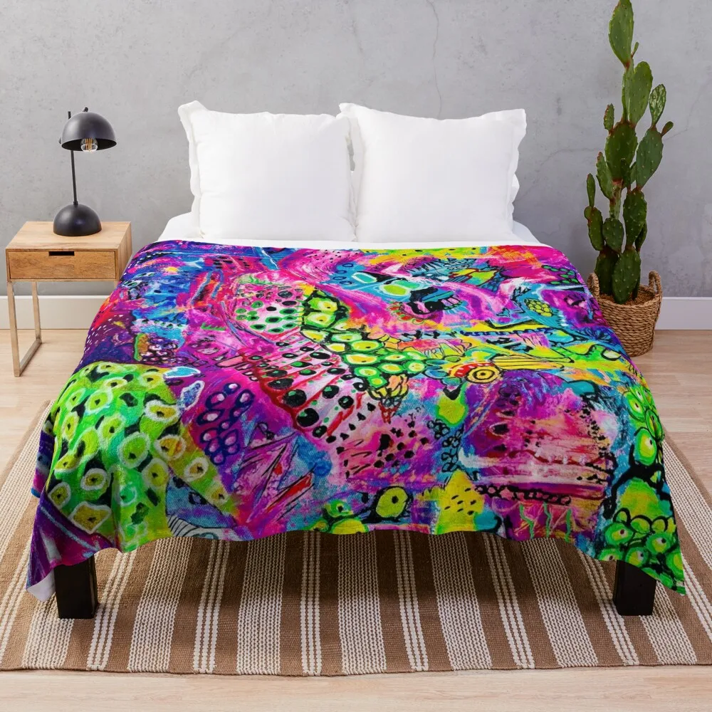 615. Colorful Dreamscape: Abstract Acrylic and Gouache Fusion Throw Blanket Sofa Quilt For Baby Blankets