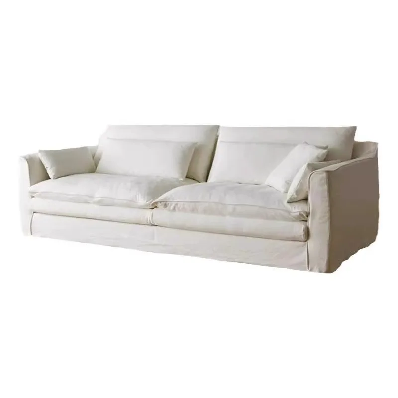 

we-Wabi-sabi Flax Fabric Sofa Modern Fully Removable and Washable Creme Frame Style ultra Wide Seated Deep Down Sofa Set@