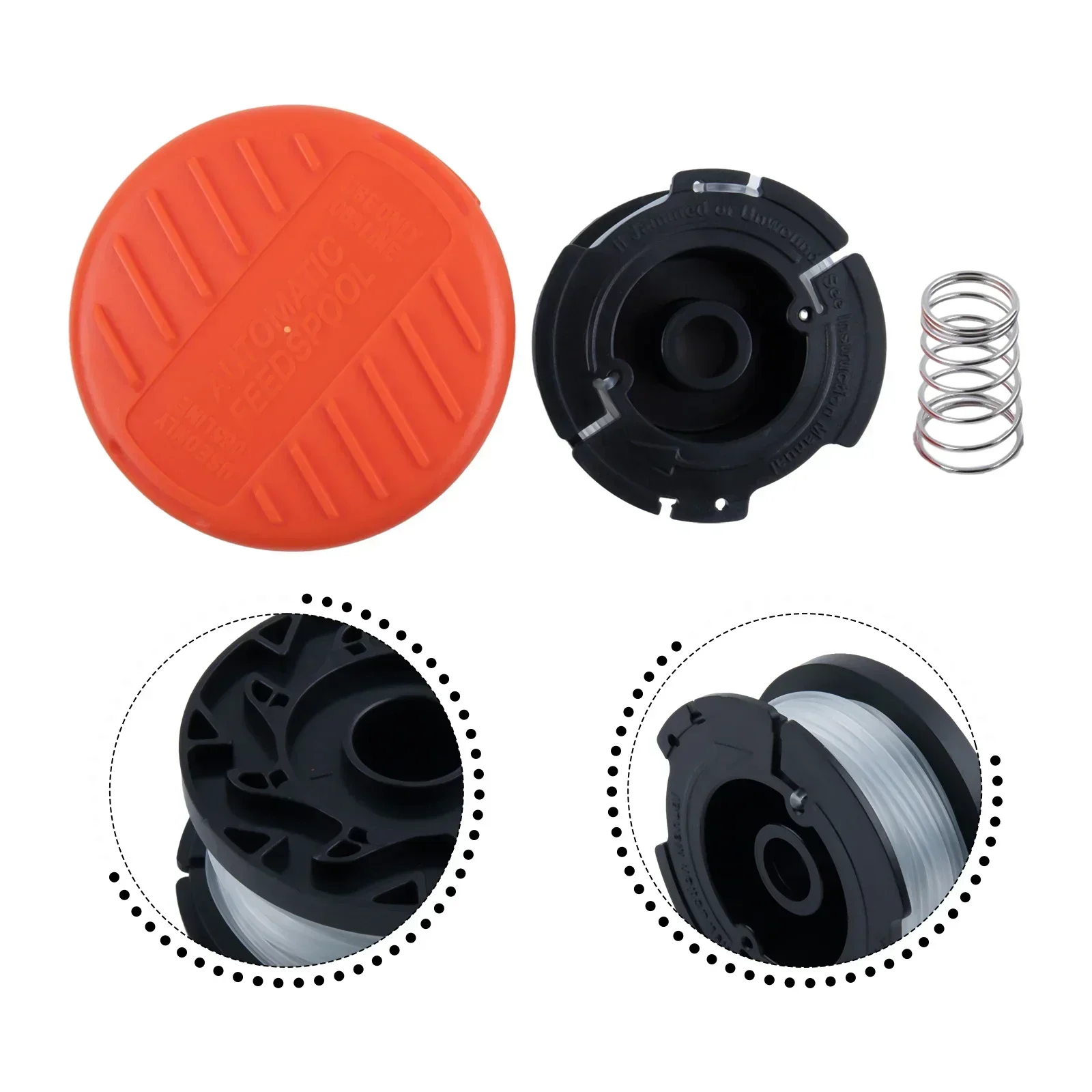 String Trimmer For Black&Decker Nylon Black Spool Line 0.065 Inch Eater Replacement Cap RC-100-P With Spring AF-100