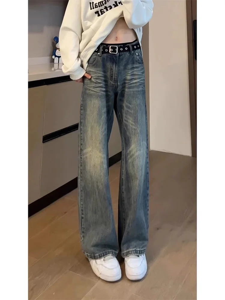 

Waed Blue Men's High Waist Straight Leg Jeans Knife Slimming Flared Pants American High Street Sle Youth Faion