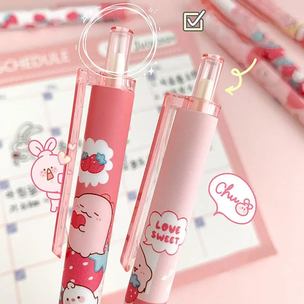 Little Dinosaur Cartoon Gel Pen Pressing Pen 0.5mm Roller Ballpoint Pen Cute Pink Stationery Bullet Head Signature Pen Stationer