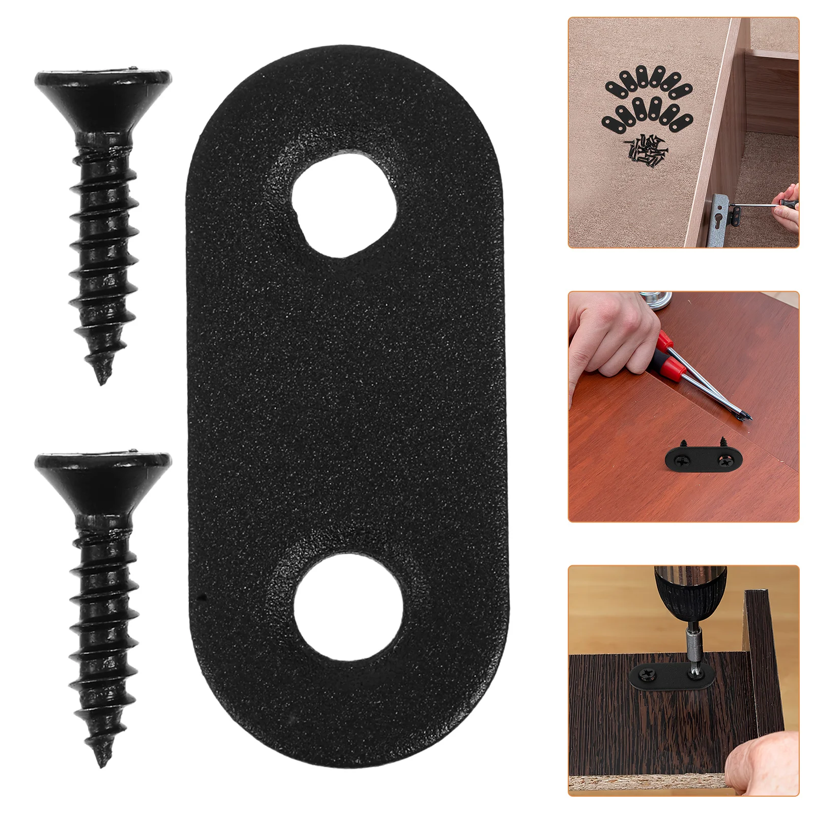 

12Sets Black Stainless Steel Flat Brackets Thickened Straight Flat Mending Plates for Wood Furniture Shelves Cabinets Support