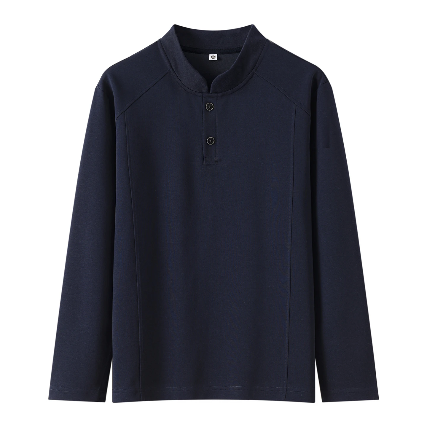 Men's Autumn Henry Collar T-Shirt Stand Collar Two Buttons Long Sleeve Casual Solid Color Pullover Top Tees