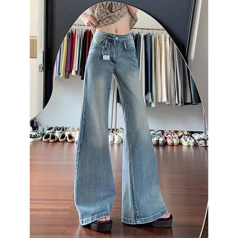 

Y2K американская уличная одежда в стиле ретро, джинсы с низкой талией, женские корейские модные утягивающие джинсовые расклешенные брюки, весенние сексуальные широкие брюки