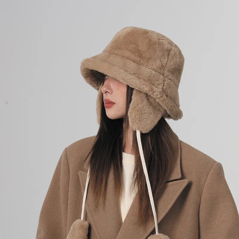 

2025 Winter Warm Bomber Hat Bucket Hats for Women Golf Cap Hiking Fur Hat Winter Barrel Cap Ear Protection Cap