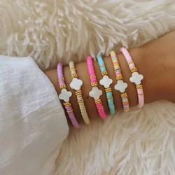 CCGOOD Bracelet for Women Shell Flower Surf Bracelets Handmade Boho Summer Beach Adjustable Stackable Polymer Clay Jewelry