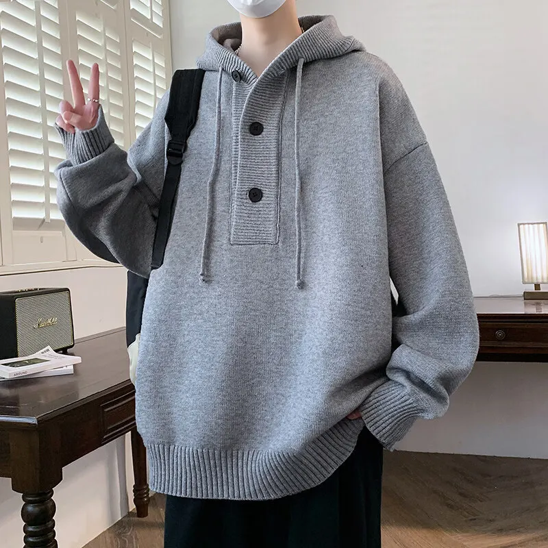

Korean Style Casual Oversized Loose Hooded for Men Autumn Winter Japanese Fashion Harajuku Knitted Men's Hooded Sweatshirt Y2k
