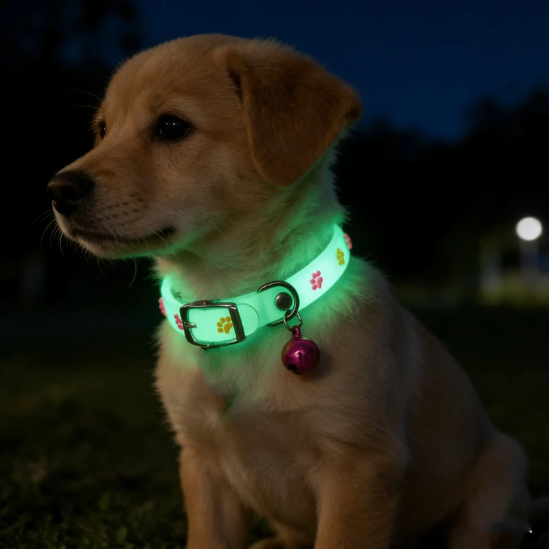 Night Luminous Cute Pet Collar,Luminous Pet Collar with Paw Print,Night Safety Anti-Loss Collar,Suitable for Small Dogs And Cats