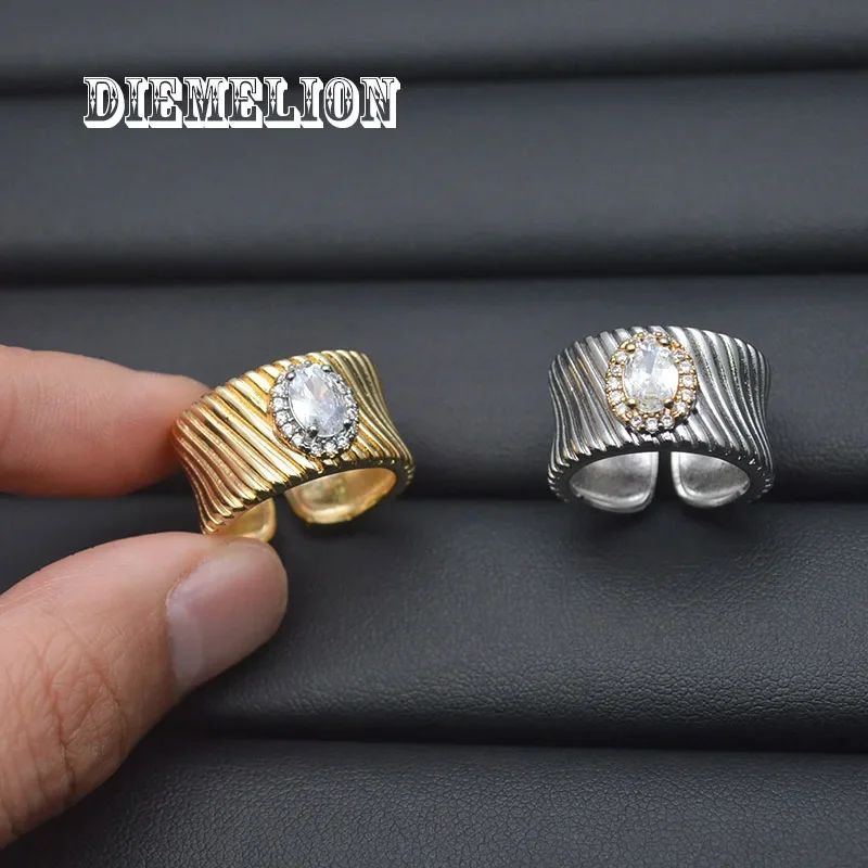Luxury Two-Tone Wide Rings for Women Inlay Brilliant Oval Cubic Zirconia Exquisite Couple Ring Superb Party Jewelry Accessories