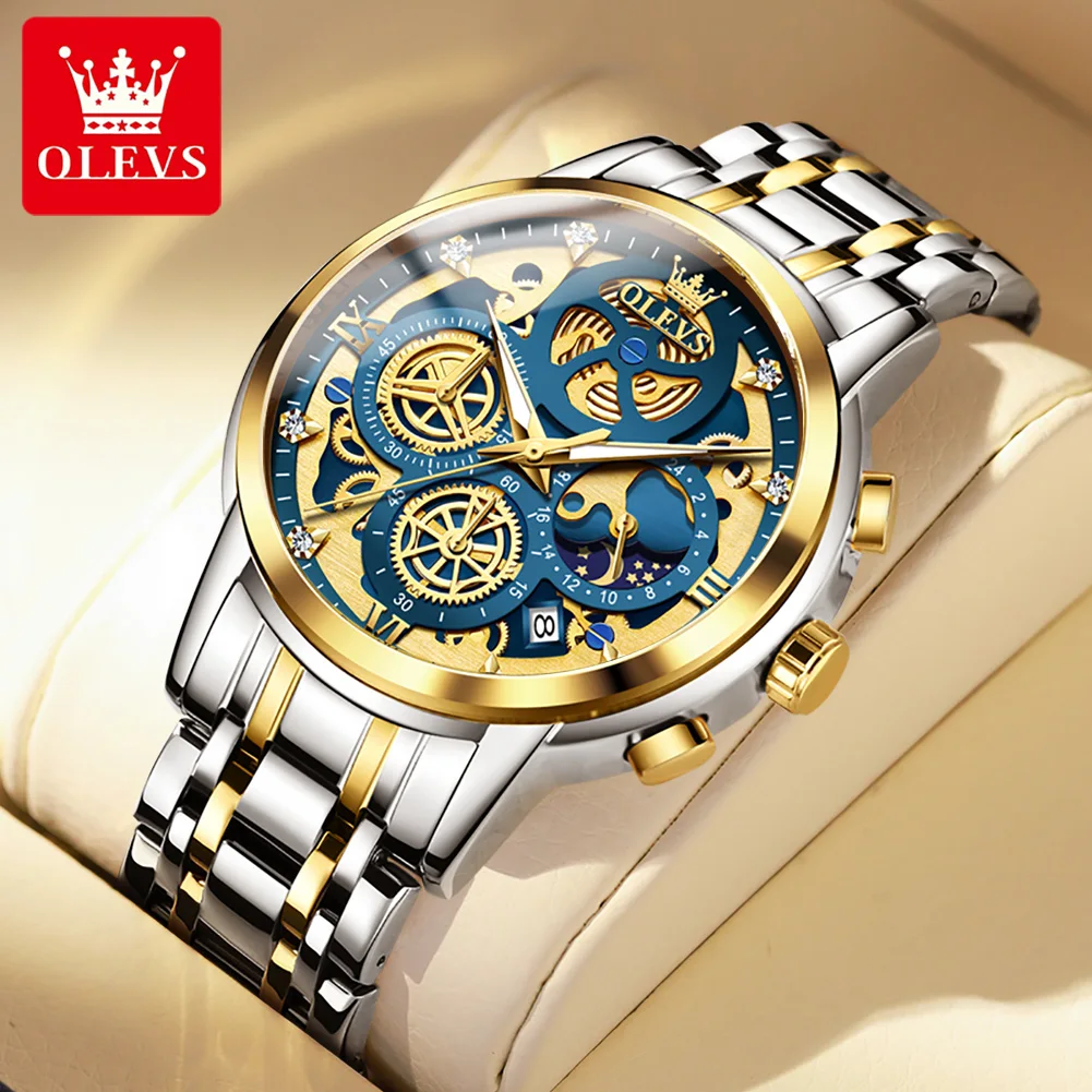 

OLEVS 9947 Men's Luxury Watch Imitate Skeleton Watch for Man Waterproof Original Quartz Wristwatch Chronograph Luminous Date