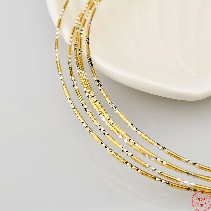 

S925 Sterling Silver Charms Necklace for Women Men Double Colors 1.5m Laser Cut Starry Sky Snake Bone Chain Collars Wholesale