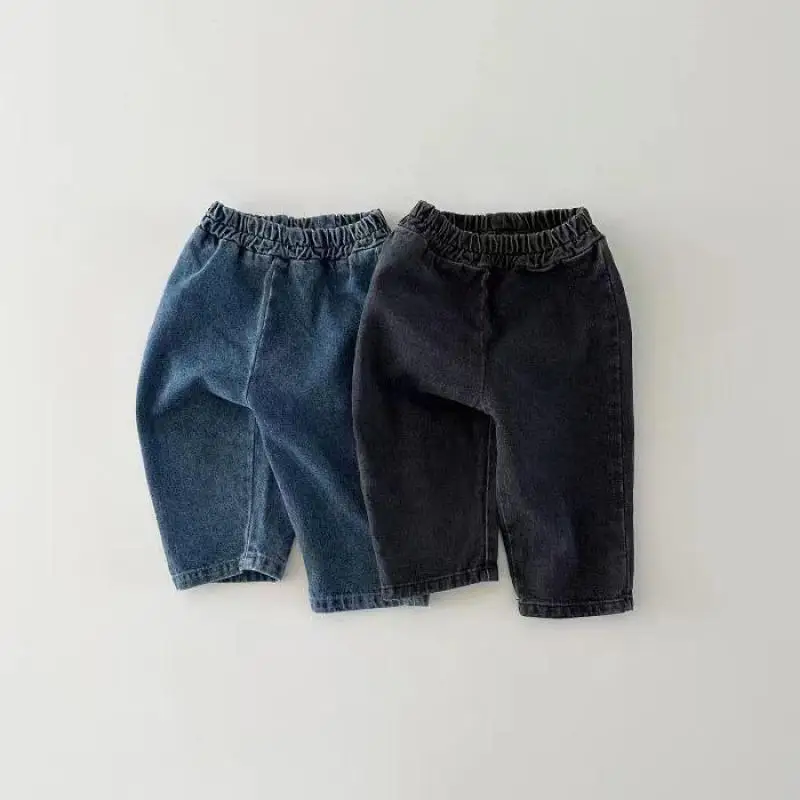 2025 Autumn New Baby Loose Denim Trousers Solid Simple Girls Jeans Infant Toddler Versatile Casual Pants Fashion Kids Clothes