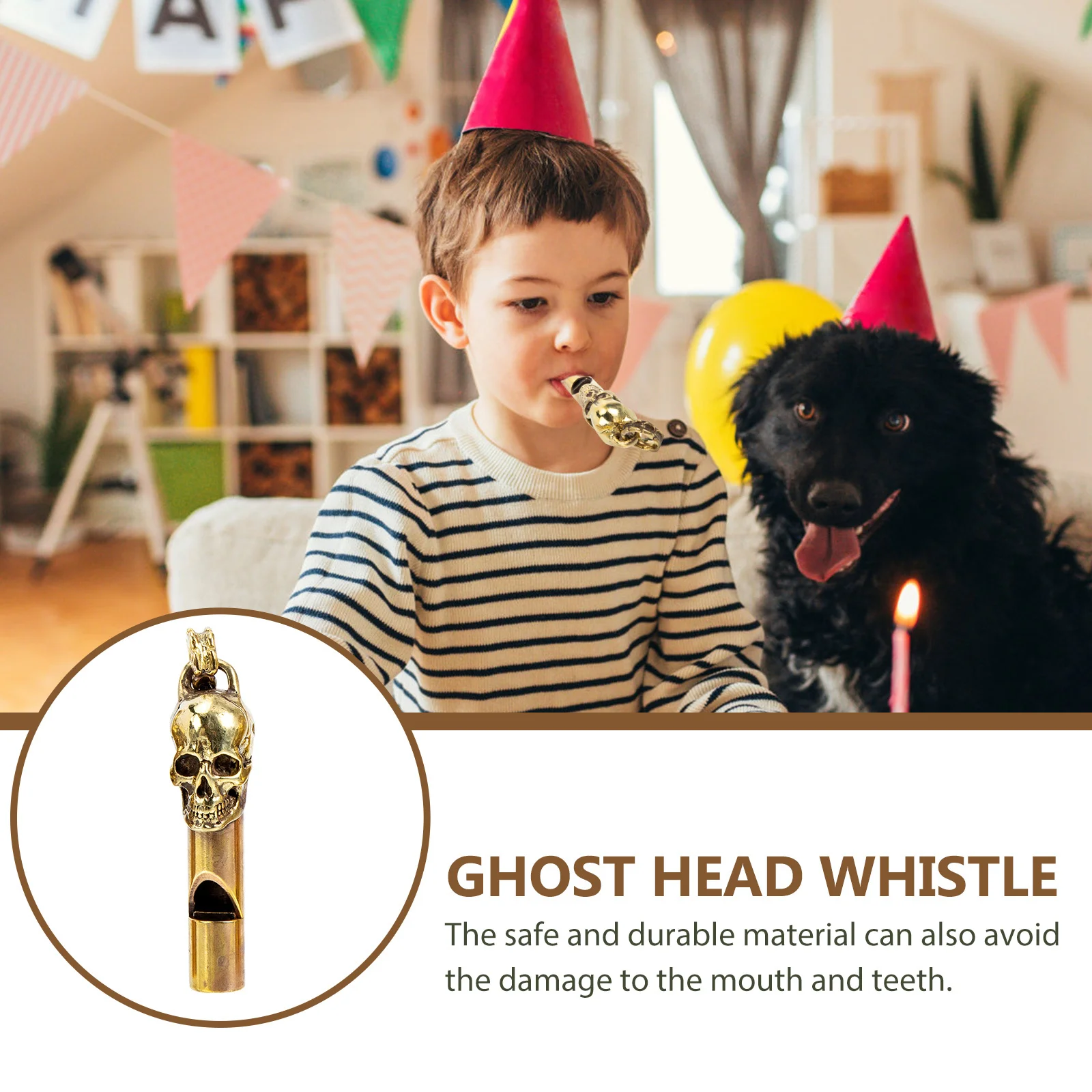 Fischietto in rame con testa di teschio Creativo spettrale Sport all'aria aperta Emergenza Campeggio Sopravvivenza Arbitro Suono forte Design unico