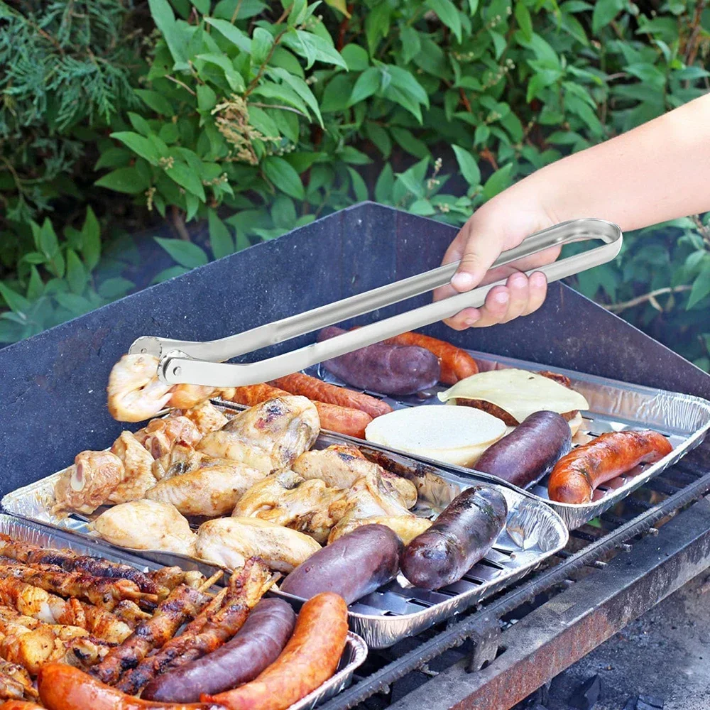 Sausage Turning Tongs BBQ Stainless Steel BBQ Tongs Long Handle Grill Tongs Barbecue Tongs Hot Dog Flipping Clip Multipurpose Co