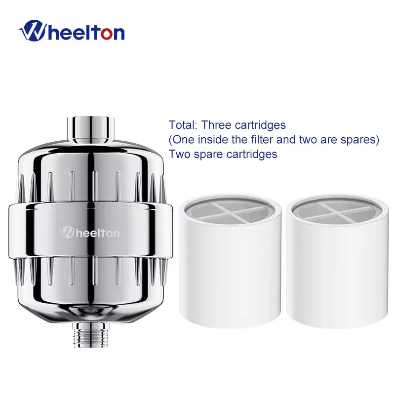 

Wheelton Water Filter Purifier KDF+Calcium Sulfite Shower Bathing Softener Chlorine Removal Attach 2 Extra Filters