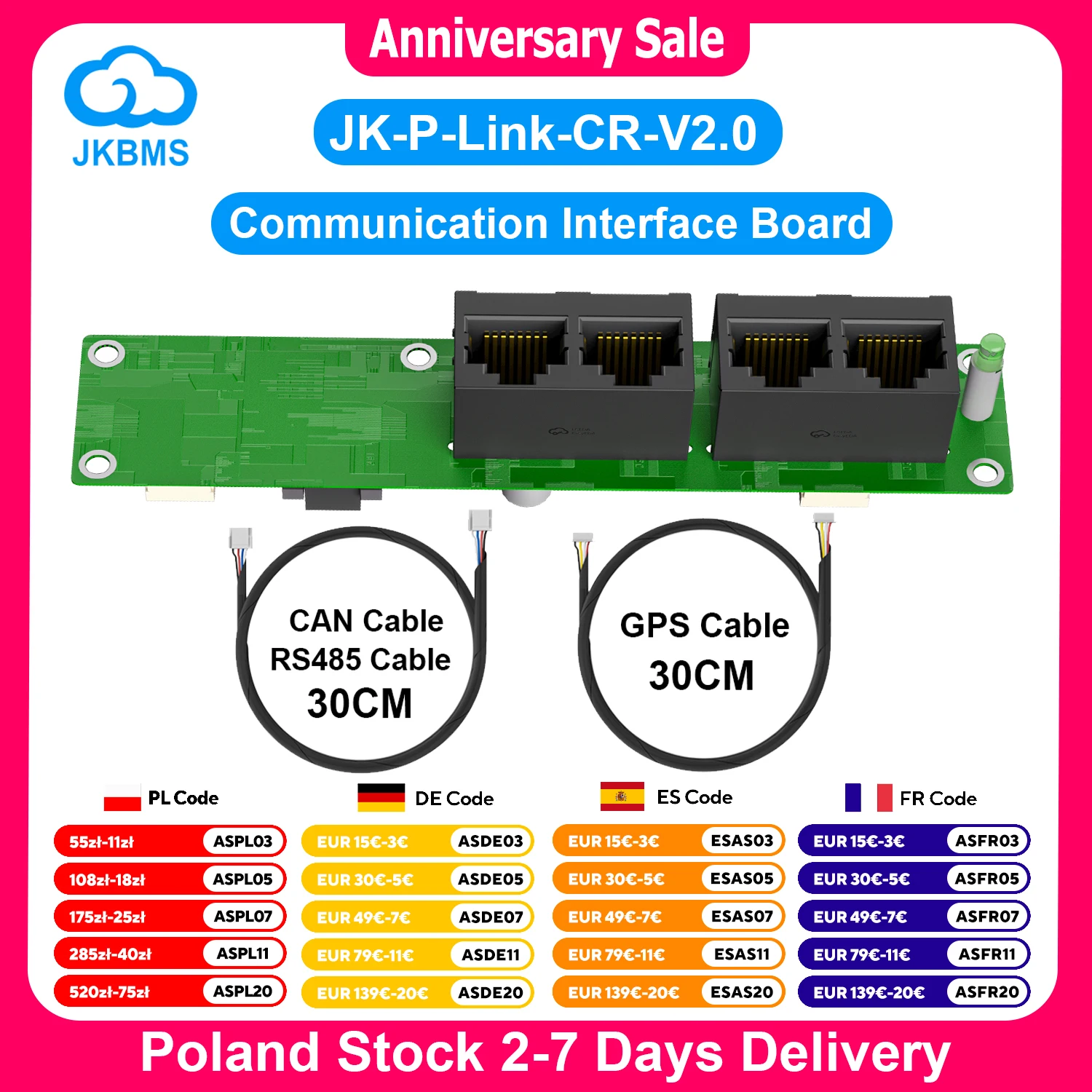 JKBMS(电子) JKBMS Kommunikationsschnittstellen-Board P-Link-CR-V2.0 für Smart BMS Erweiterungsschnittstelle zur Parallelen Nutzung von Batterieschutzplatinen