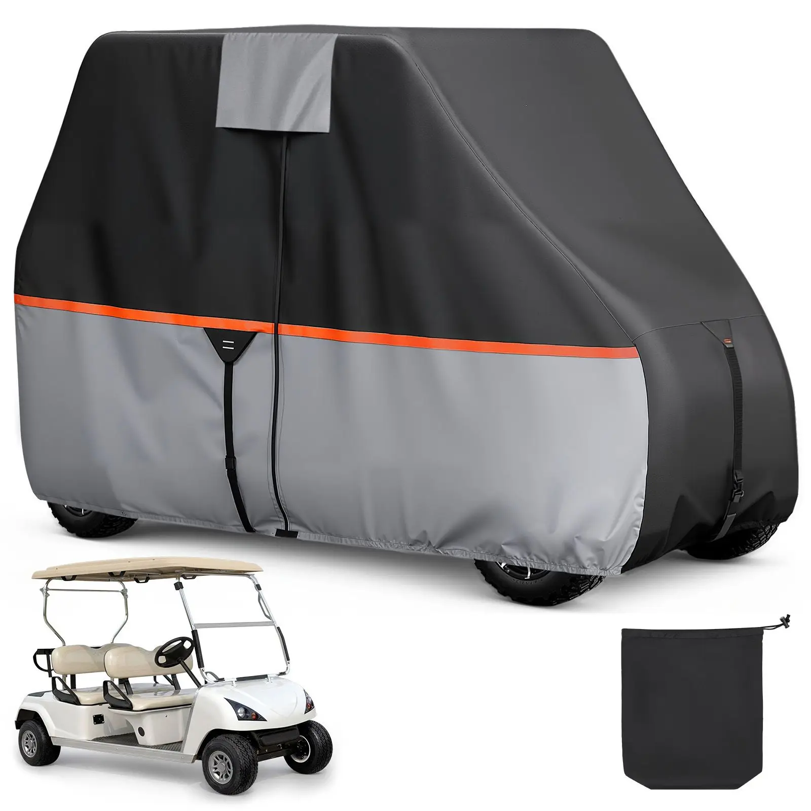 

Golf Cart Cover, Full Coverage 2+2/4 Passenger Golf Cart, 420D Waterproof Oxford Fabric Club Car Cover Fits Most Carts Club Car, Yamaha, EZGO, Honda, Silver-Coated Layer & Three Zipper Doors