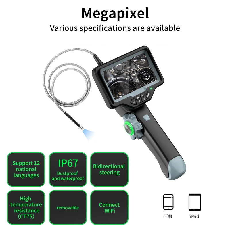 two way 180 degree steering Industrial Videoscope  Borescope pipe inspection endoscope