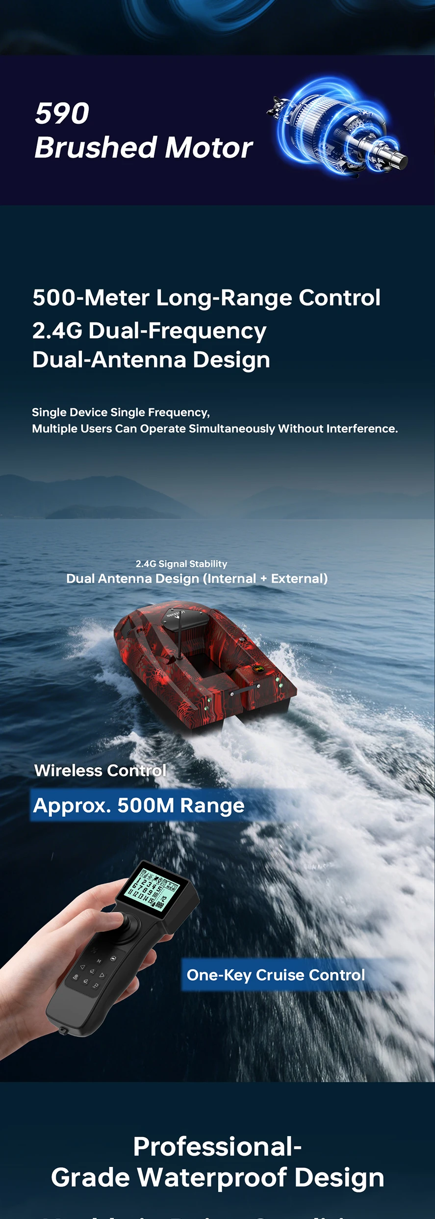 D50E GPS-Köderboot 15600 MAH*2, mit Sonarsonde – Wassertiefe und Temperatur, GPS + Beidou Dual-Positionierungssystem Angelboot – Detail 11
