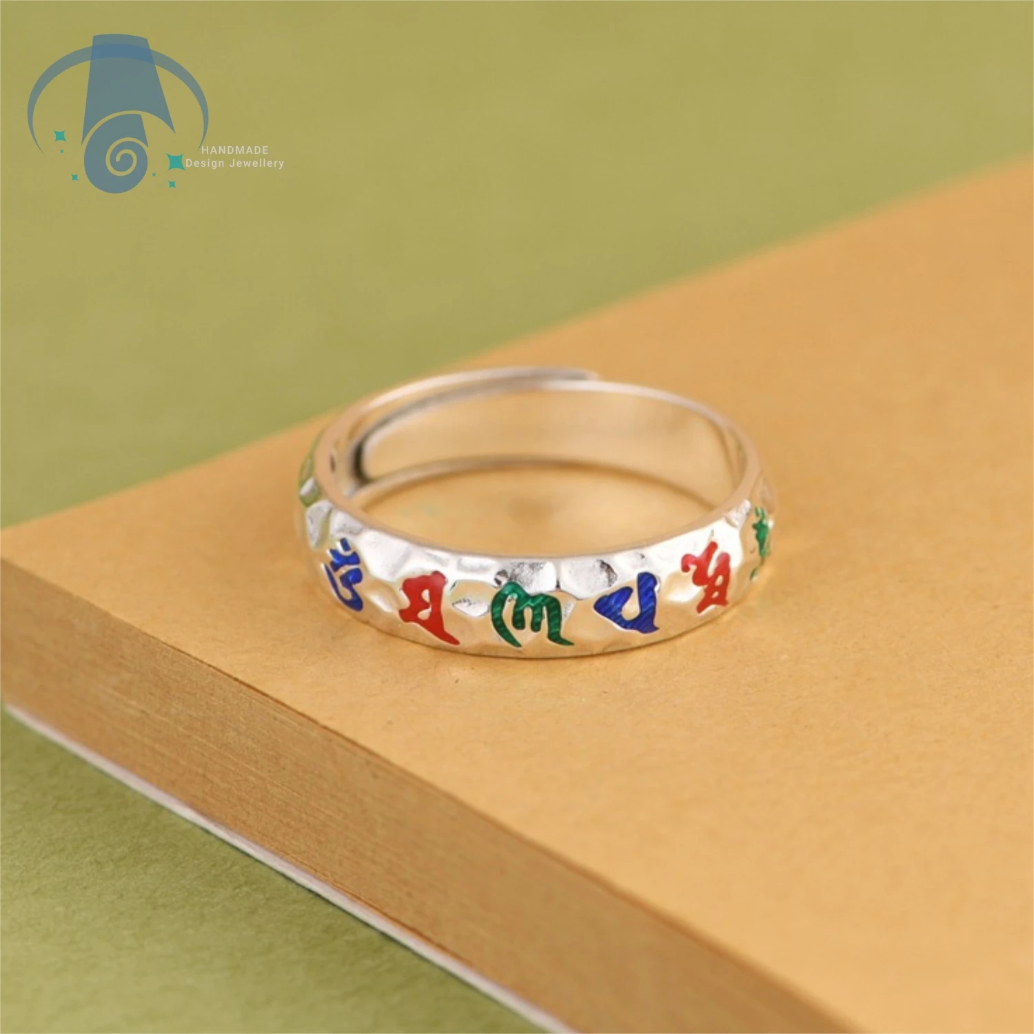 Men Ring Enamel Six Word Mantra Solid Chinese Style Durable Non Fading High Polished Comfortable Daily Wear Yoga Meditation Gift