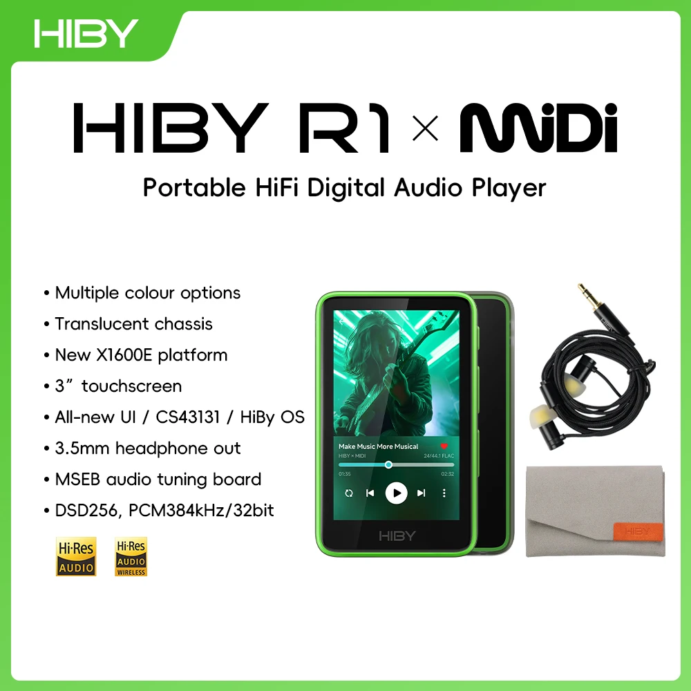 HiBy R1 MiDi HiFi Audio Music Player MP3 USB DAC WiFi Bluetooth 5.1 DSD256 PCM384kHz/32bit X1600E CS43131 MSEB Web Radio 1150mAh