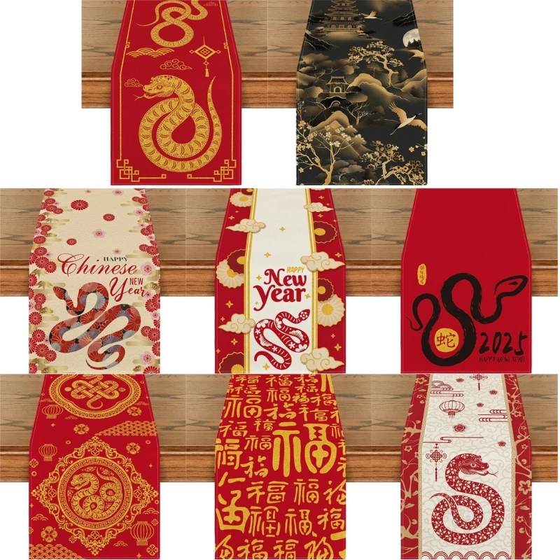 Lunar New Years Snake Table Runner Tablecloth 2025 for Winter Gatherings