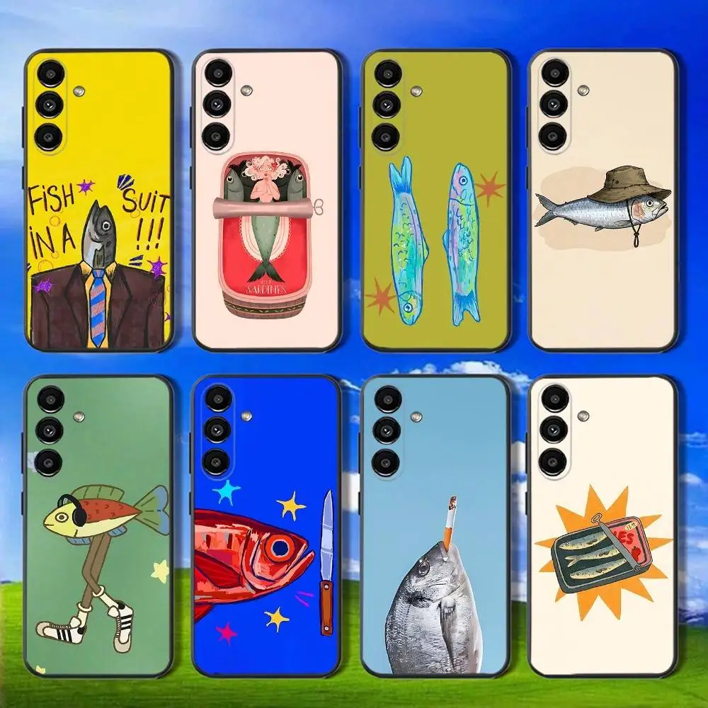 

Phone Case For Samsung Galaxy A13,A21s,A22,A31,A32,A52,A53,A71,A80,Fish Funny Sardines Soft Black Shell