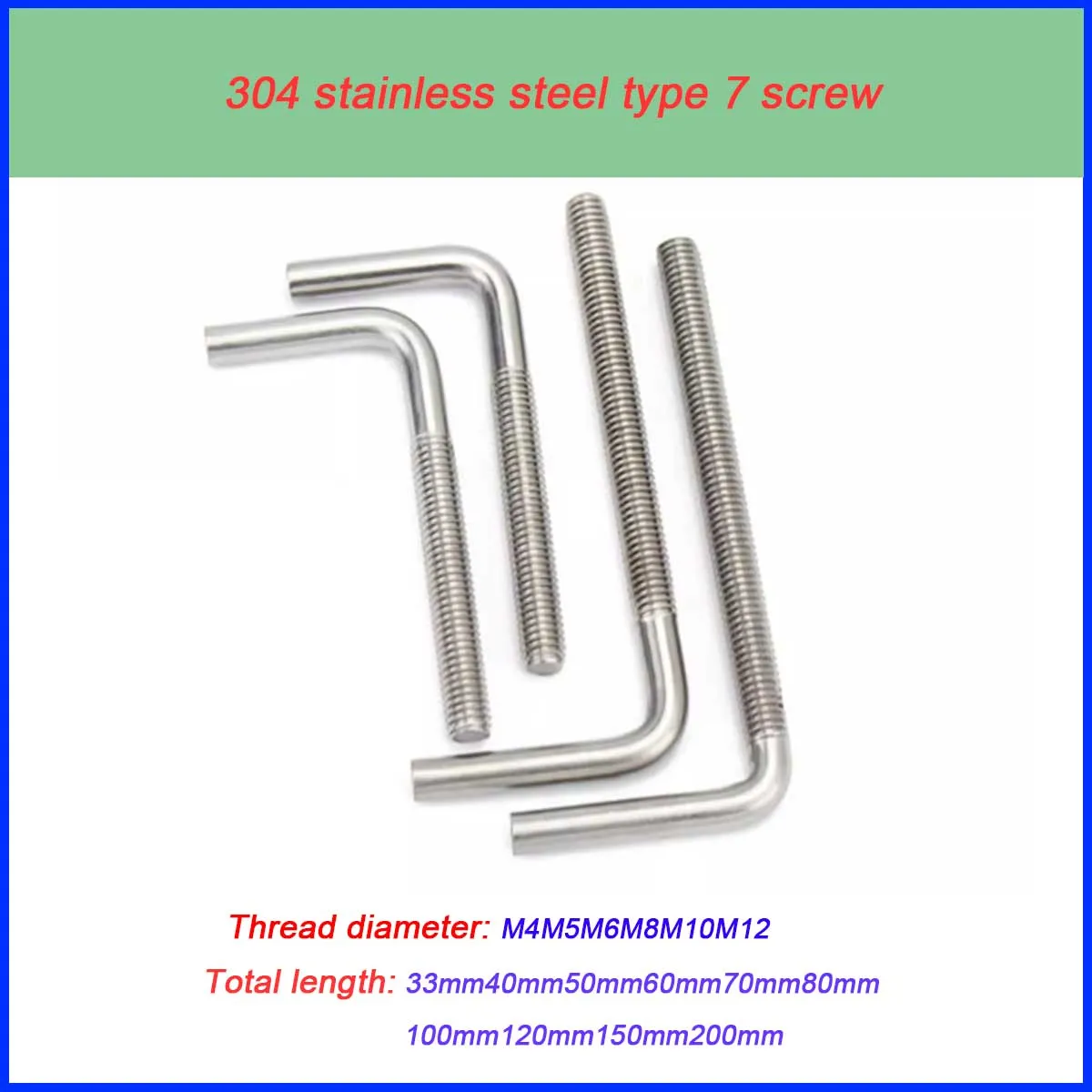 

304 Stainless Steel 7-Type Right Angle Screw/l-Type Pole Anchor Bolt M4M5M6M8M10M12