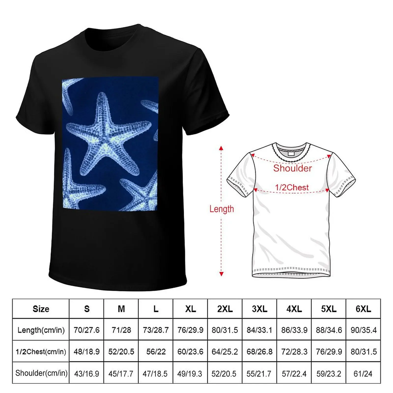 rustic coastal chic nautical navy blue beach starfish T-Shirt Classic Print Short Sleeve Shirt
