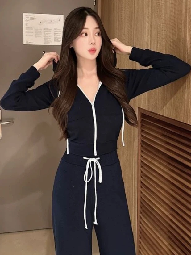 

Sexy Slim Fit Hoodie And Casual Pants Two Piece Set Dongda Gate Early Autumn Fashionable Clothing Set Cotton Elastic High Waist