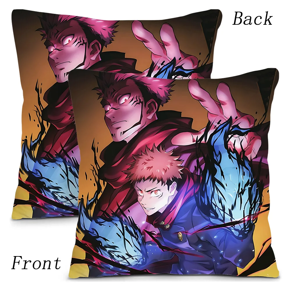 حار أنيمي Jujutsu Kaisen وسادة تغطي الكرتون أريكة ديكور المنزل الطباعة على الوجهين قصيرة أفخم لطيف غطاء الوسادة #4