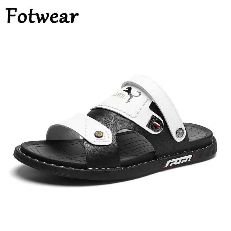 

Luxury Brand Men Sandals Genuine Leather Breathable Beach Slides 38-45 Outdoor Mens Sneakers Comfortable Flat Walking Slippers