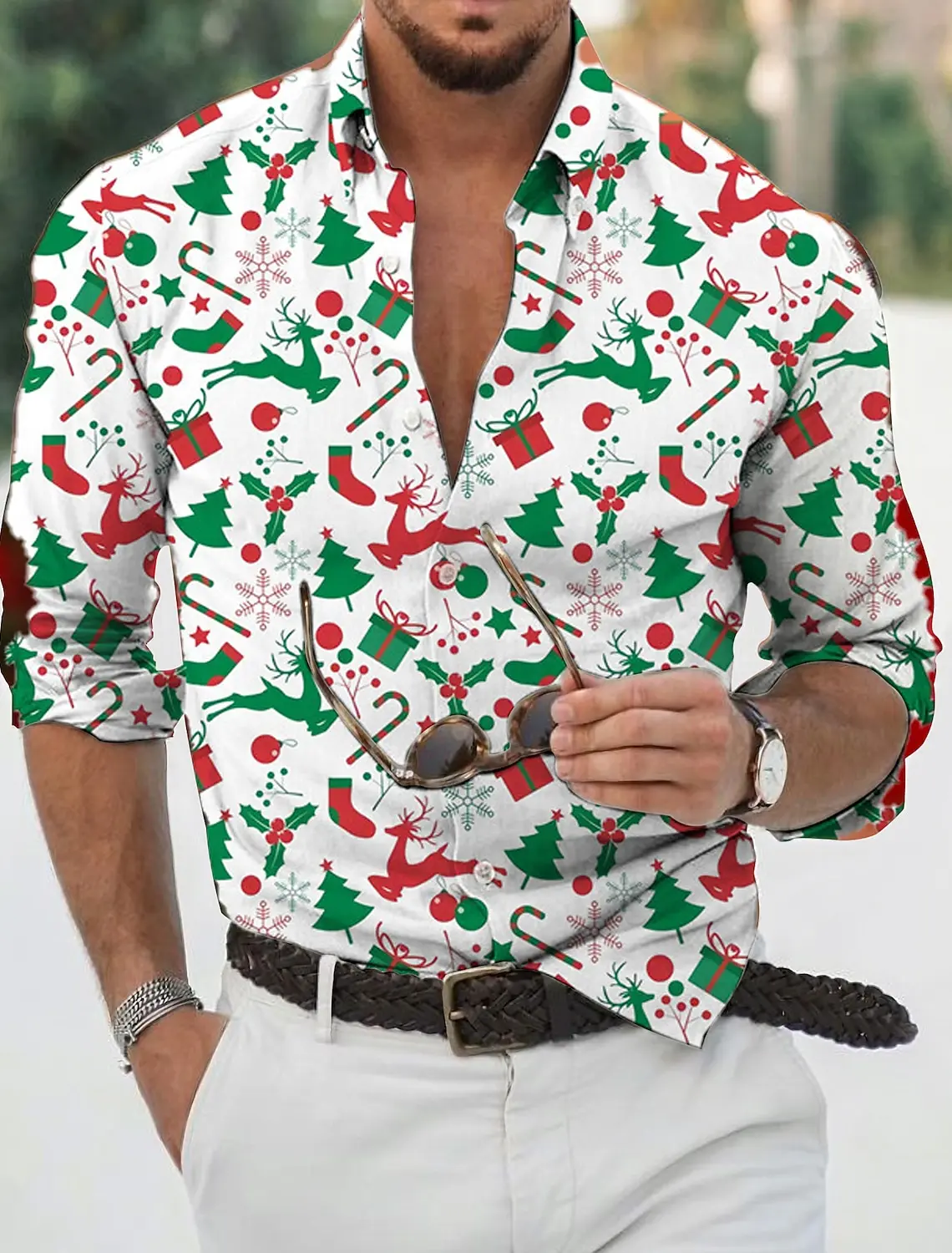 

Christmas Theme Men's Christmas Costume Printed Shirts Tree Elk Graphic Ugly 3D Print Street Long Sleeve Button-Down Clothing