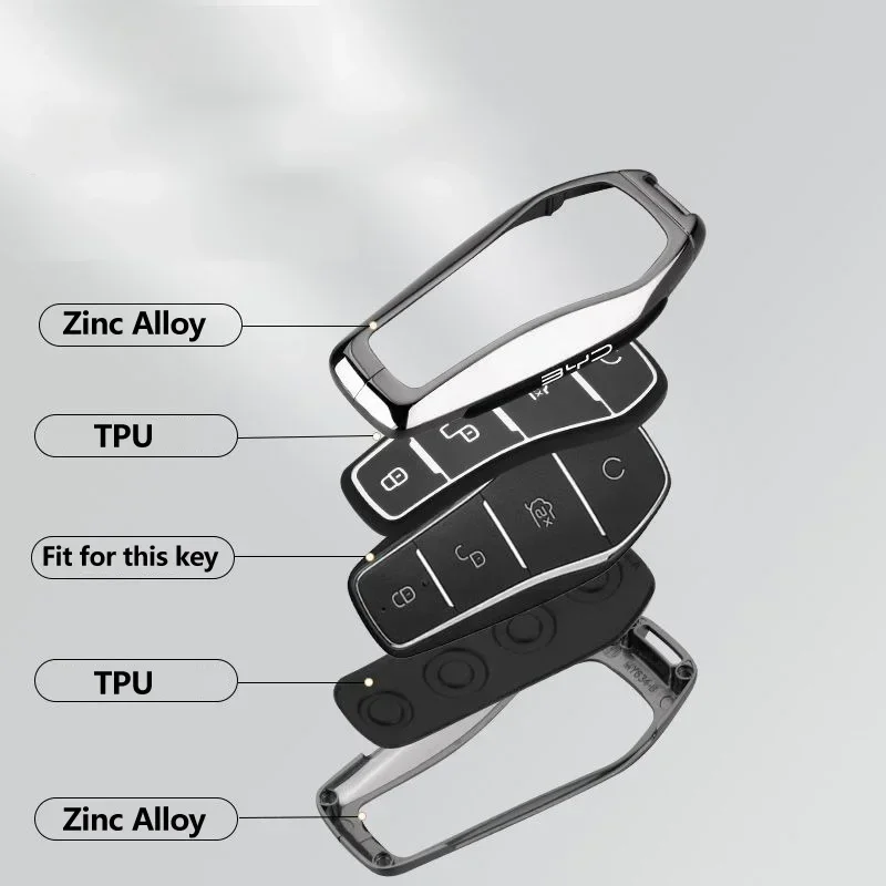 Zinklegierungs-Auto-Fernschlüsseletui für BYD SEAL Atto 3 Han EV Dolphin Lied Tang Dm Qin PLUS Song Pro MAX Yuan Zubehör – Detail 5