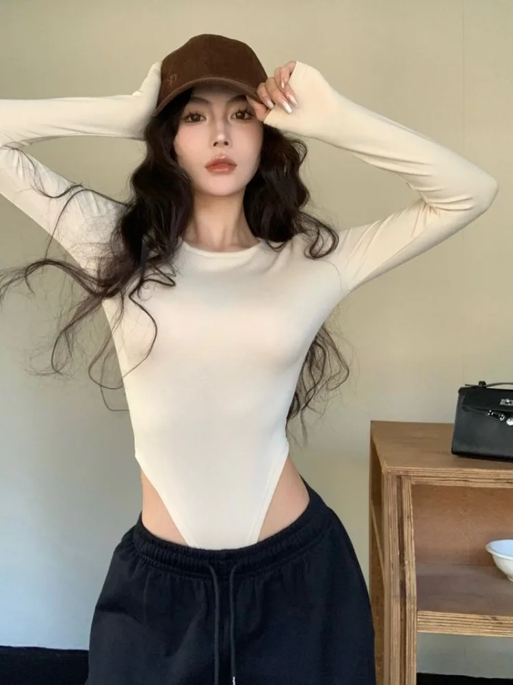 Summer Fashion Sexy New Women's Tight Fitting Jumpsuit Spicy Girl Slim Fit Street Style Long Sleeved Base Inner Top