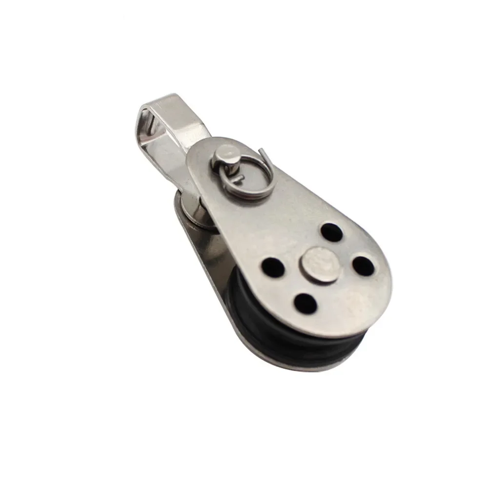 316 Stainless Steel Swivel Eye Wire Rope Pulley Block Single Wheel Single Nylon Sheave Pulley Block Durable Boat