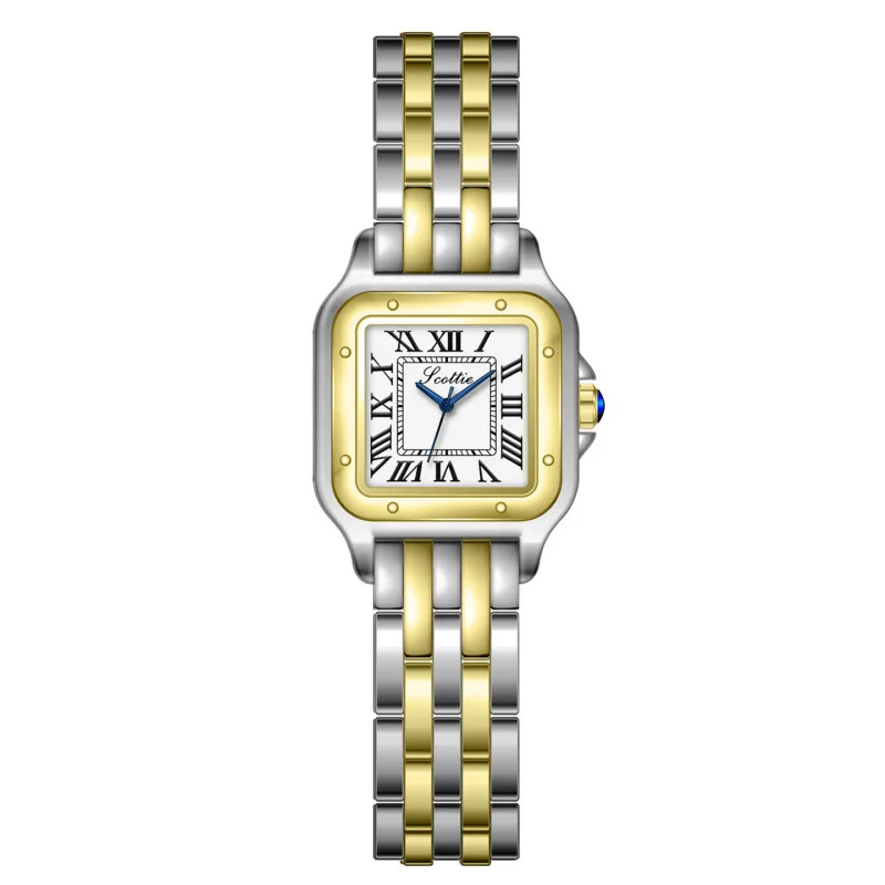 

Women's watch retro small steel belt square Roman butterfly double snap fashion watch