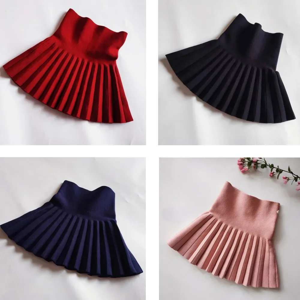 

Children's Skirts Autumn/Winter Girls' Skirts Children's Knitted Pleated Short Skirts High Waist Pleated Skirts Solid Color