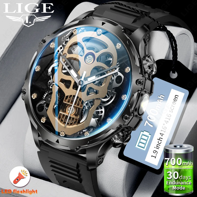 

​ LIGE Новые мужские умные часы с Bluetooth-звонком 700 мАч, большая батарея 416*416, Ultra HD-экран, умные часы для здоровья, мужские 2025 для IOS Android