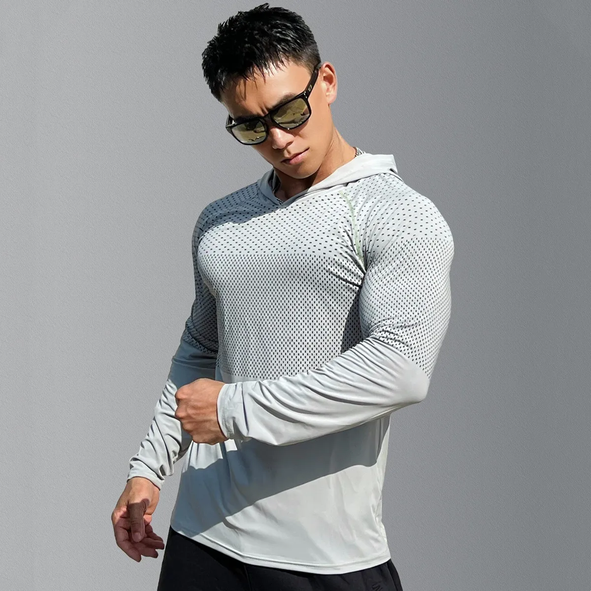 Men Autumn Long Sleeve Shirts Gym Fitness Training Hooded Tee Tops Sportswear Male Running Sport Clothing Quick Dry Slim T-shirt