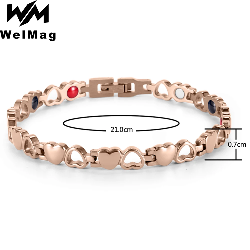 WelMag Healing Magnetic Bracelet Slimming Health Energy Bio Emo Heart Sharp Stainless Steel Bracelet For Women