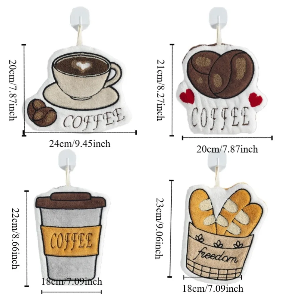 4Pcs/Set Cartoon Hand Towel Coffee Pattern Soft Kitchen Hand Cloth Absorbent Skin-friendly Bathroom Hanging Towel Kids